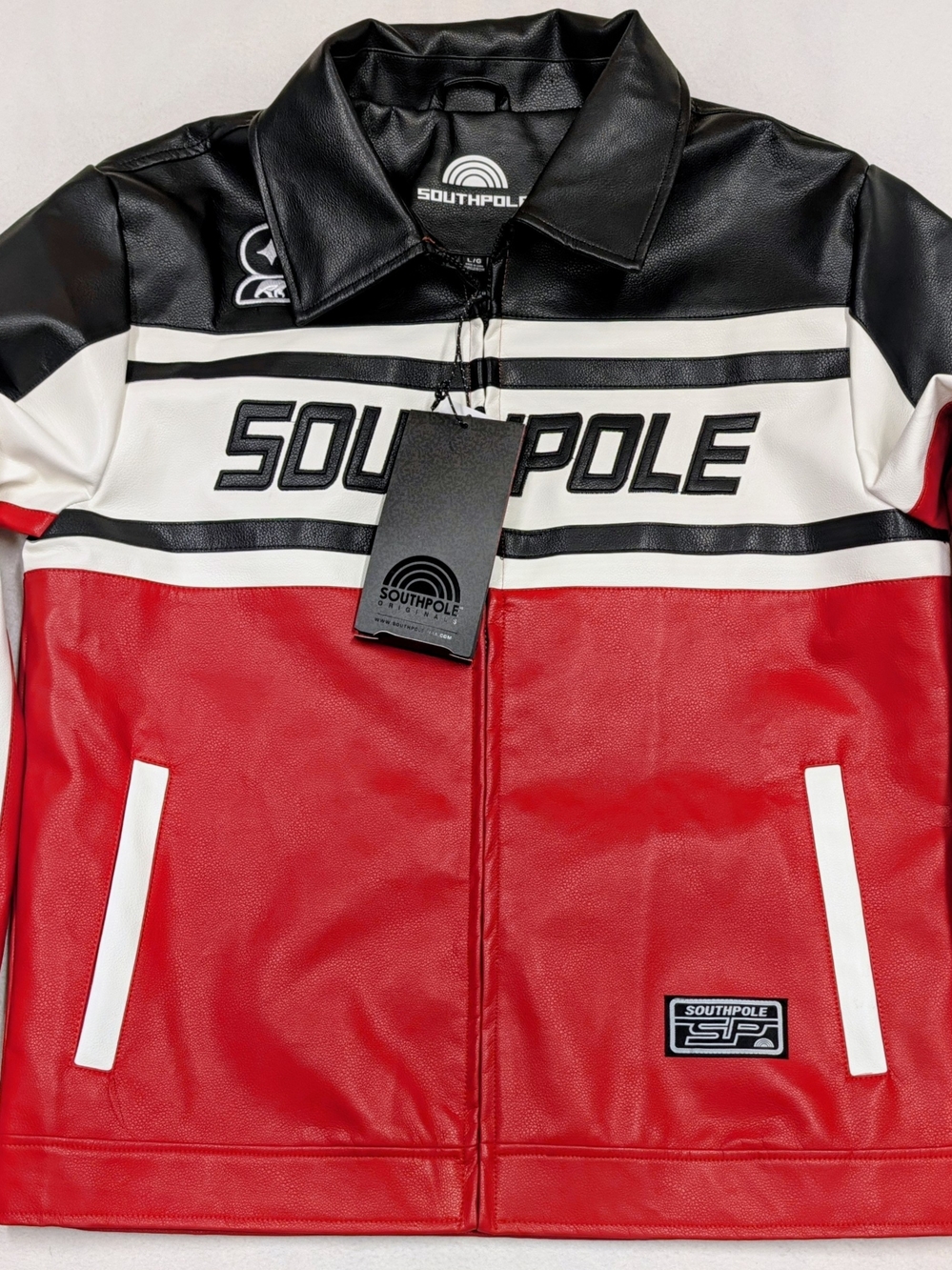 Southpole Men's Full Zip Colorblock Racer Jacket Red Black White Size L